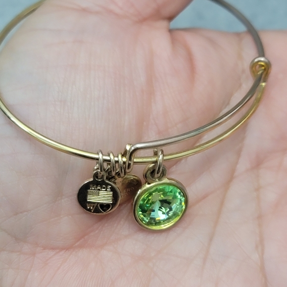 Alex and Ani Peridot August Birthday Stone Gold Bangle Bracelet - Picture 3 of 10